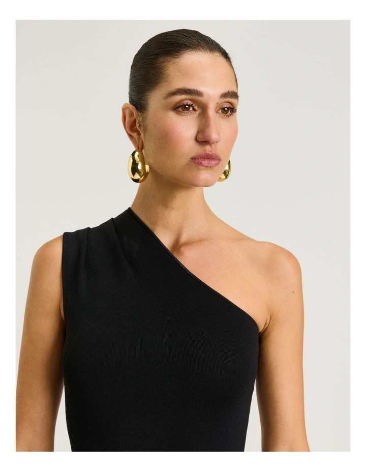 One Shoulder Knit Dress in Black image 4