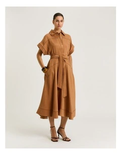 Washer Lyocell Shirtdress in Brown