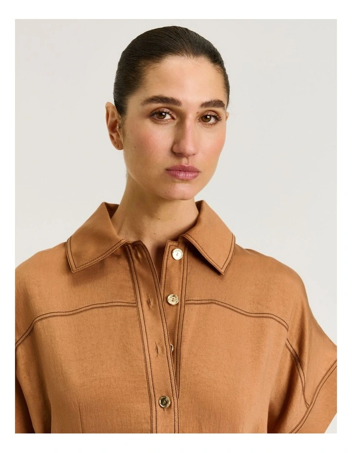 Washer Lyocell Shirtdress in Brown image 4