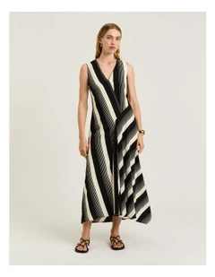 Bold Stripe Bias Cut Midi Dress in Black