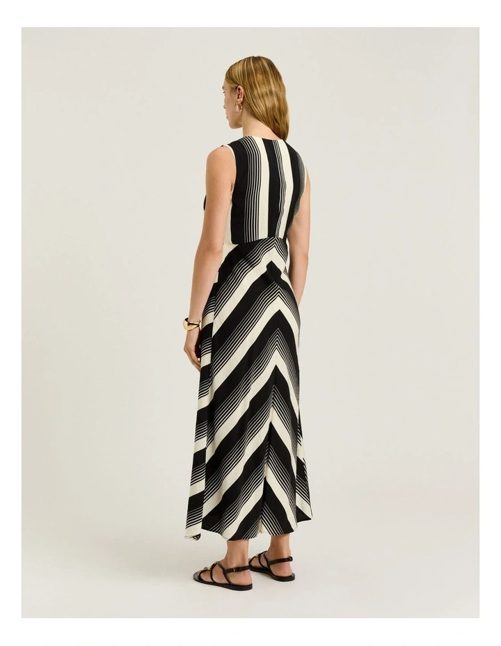 Bold Stripe Bias Cut Midi Dress in Black image 2