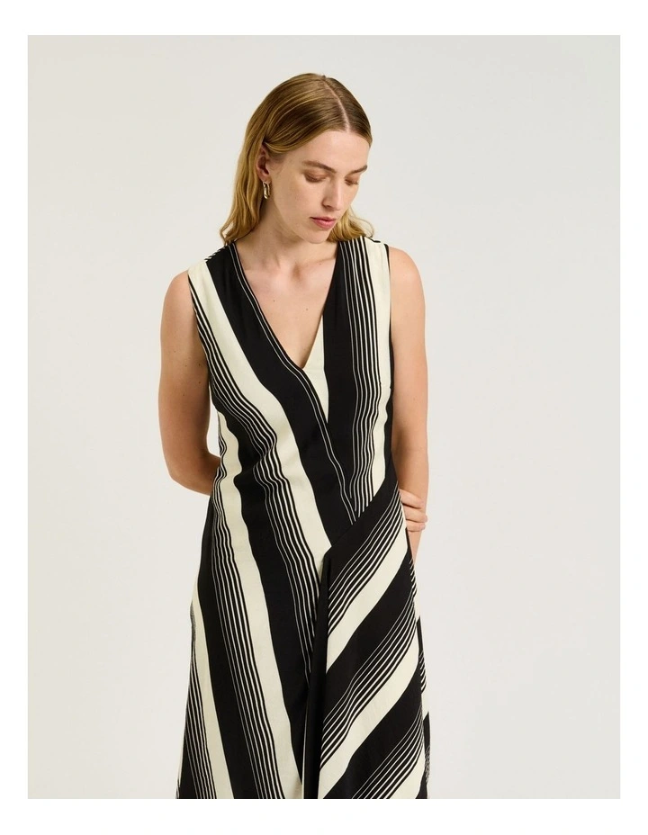 Bold Stripe Bias Cut Midi Dress in Black image 3