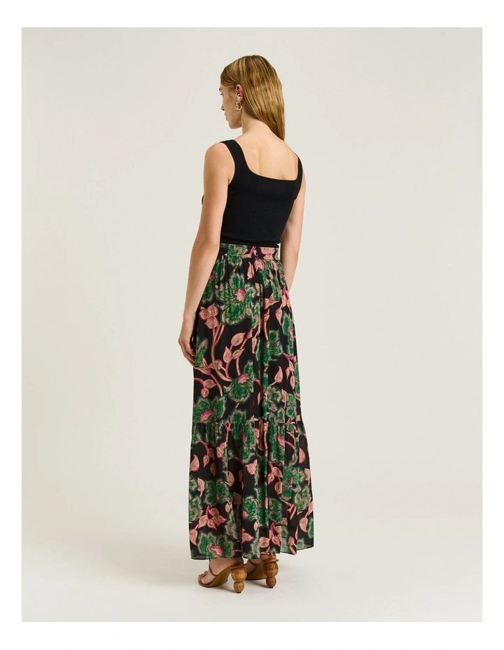Noir Batik Bloom Georgette Tiered Maxi Skirt in Multi image 2