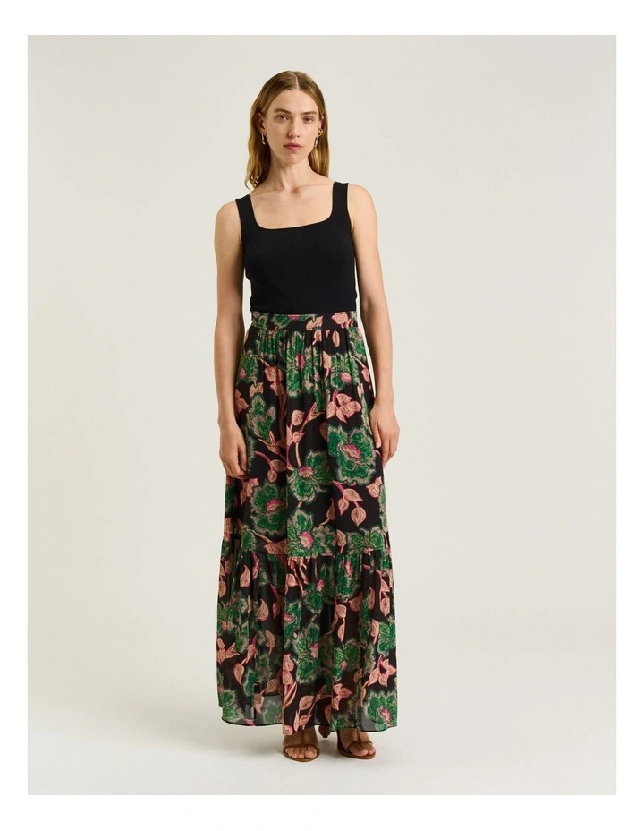 Noir Batik Bloom Georgette Tiered Maxi Skirt in Multi image 4