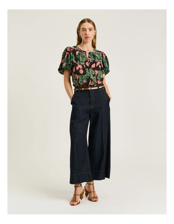 Noir Batik Bloom Georgette Gathered Sleeve Blouse in Multi image 4