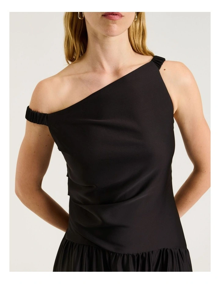 Tropical Border Asymmetric Neck Dress in Black image 4