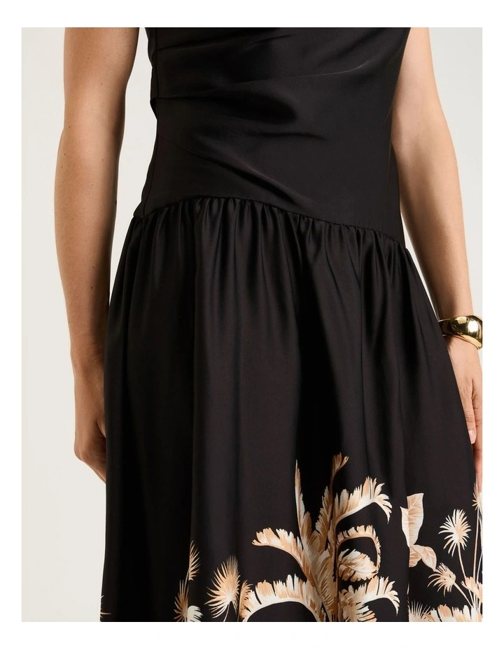 Tropical Border Asymmetric Neck Dress in Black image 5