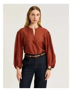 Light Lyocell Blend Blouson Sleeve Top