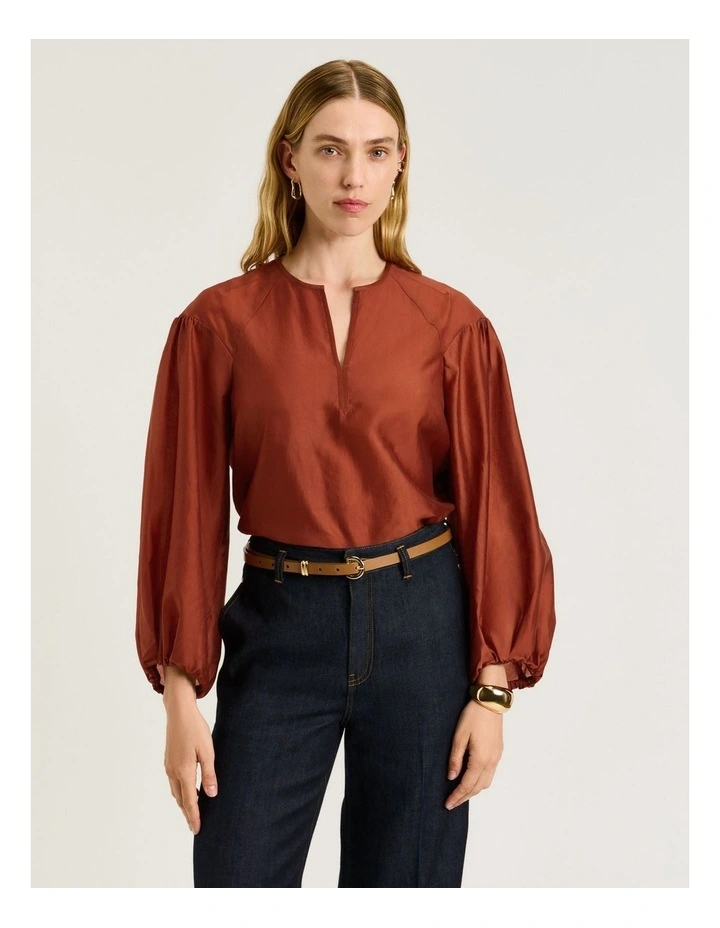 Light Lyocell Blend Blouson Sleeve Top image 1