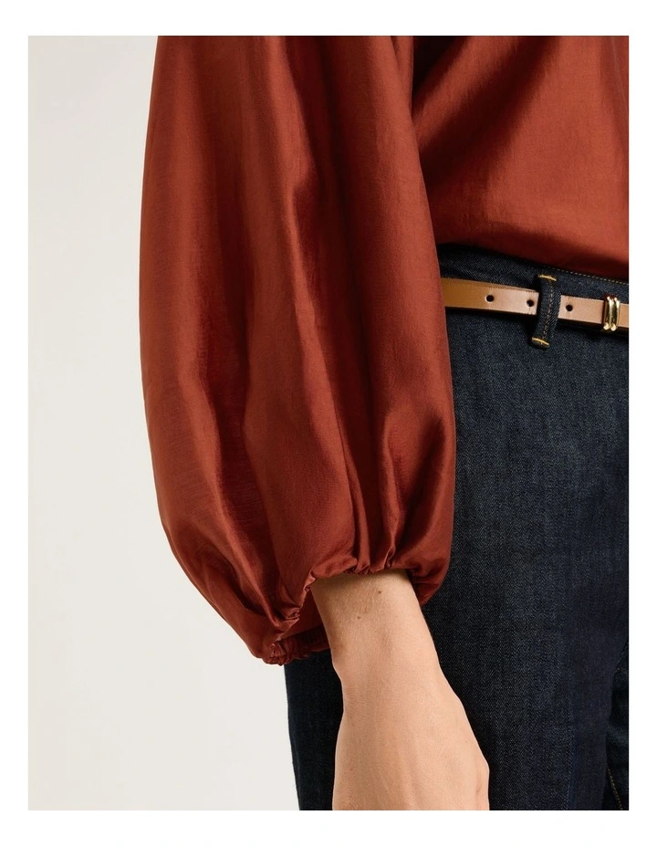 Light Lyocell Blend Blouson Sleeve Top image 3