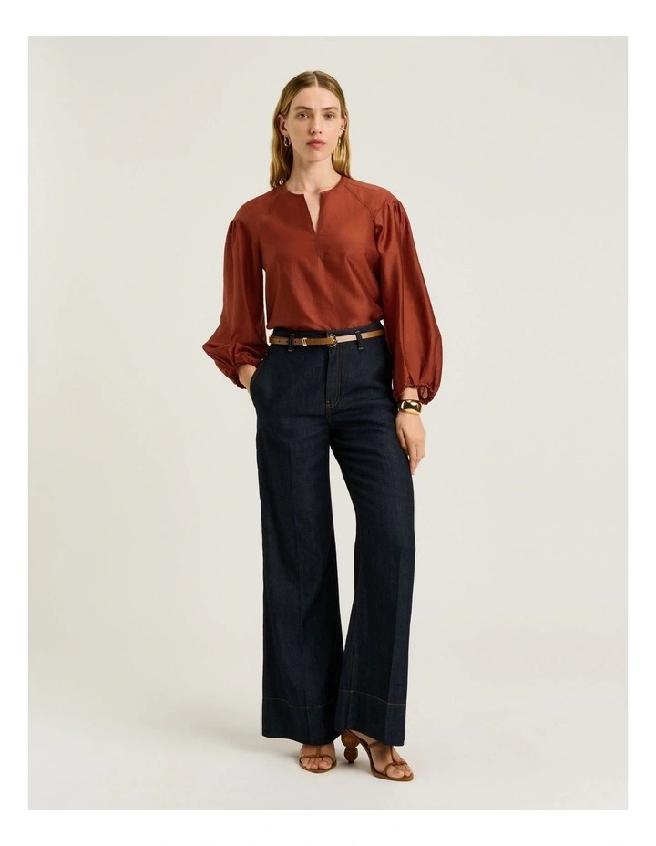 Light Lyocell Blend Blouson Sleeve Top image 5