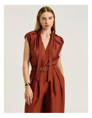 Light Lyocell Blend Tie Neck Top