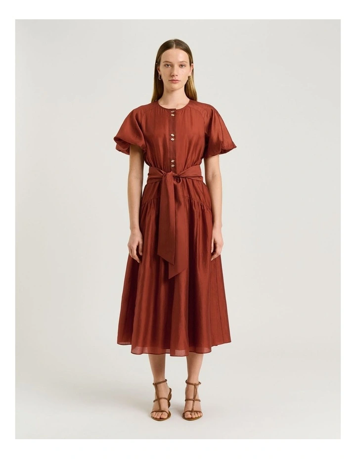 LIGHT LYOCELL BLEND BLOUSON SLEEVE MIDI DRESS image 1