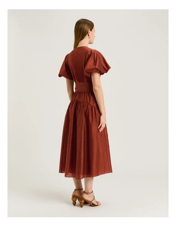 LIGHT LYOCELL BLEND BLOUSON SLEEVE MIDI DRESS