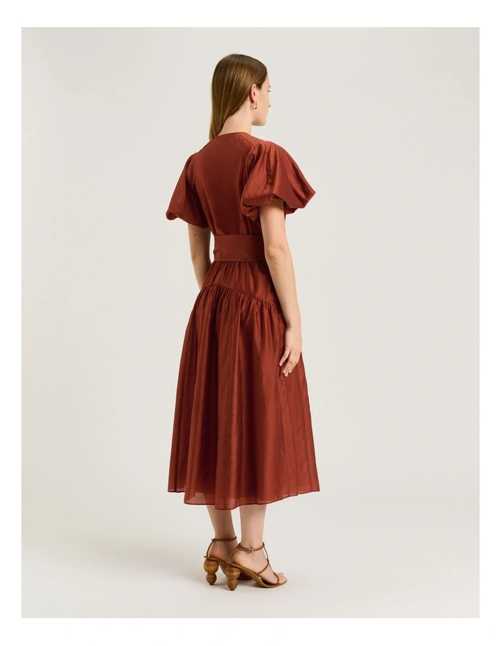 LIGHT LYOCELL BLEND BLOUSON SLEEVE MIDI DRESS image 2