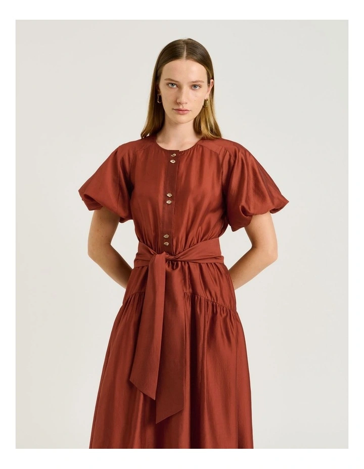 LIGHT LYOCELL BLEND BLOUSON SLEEVE MIDI DRESS image 3