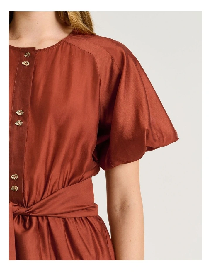 LIGHT LYOCELL BLEND BLOUSON SLEEVE MIDI DRESS image 4