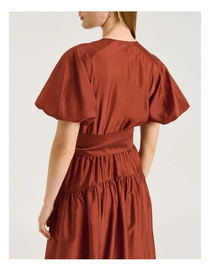 LIGHT LYOCELL BLEND BLOUSON SLEEVE MIDI DRESS image 5