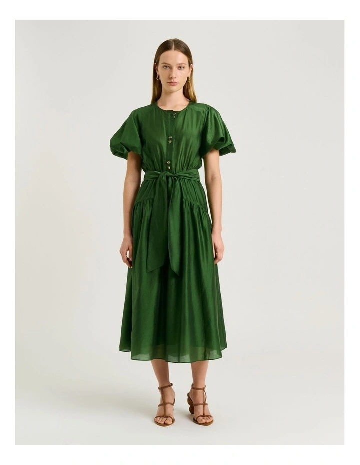 LIGHT LYOCELL BLEND BLOUSON SLEEVE MIDI DRESS image 1