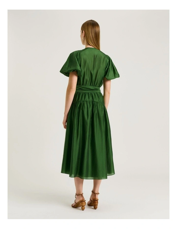 LIGHT LYOCELL BLEND BLOUSON SLEEVE MIDI DRESS image 2