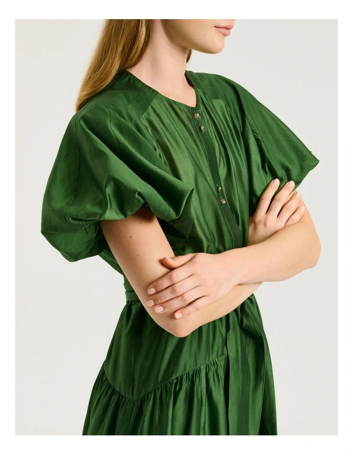 LIGHT LYOCELL BLEND BLOUSON SLEEVE MIDI DRESS image 4