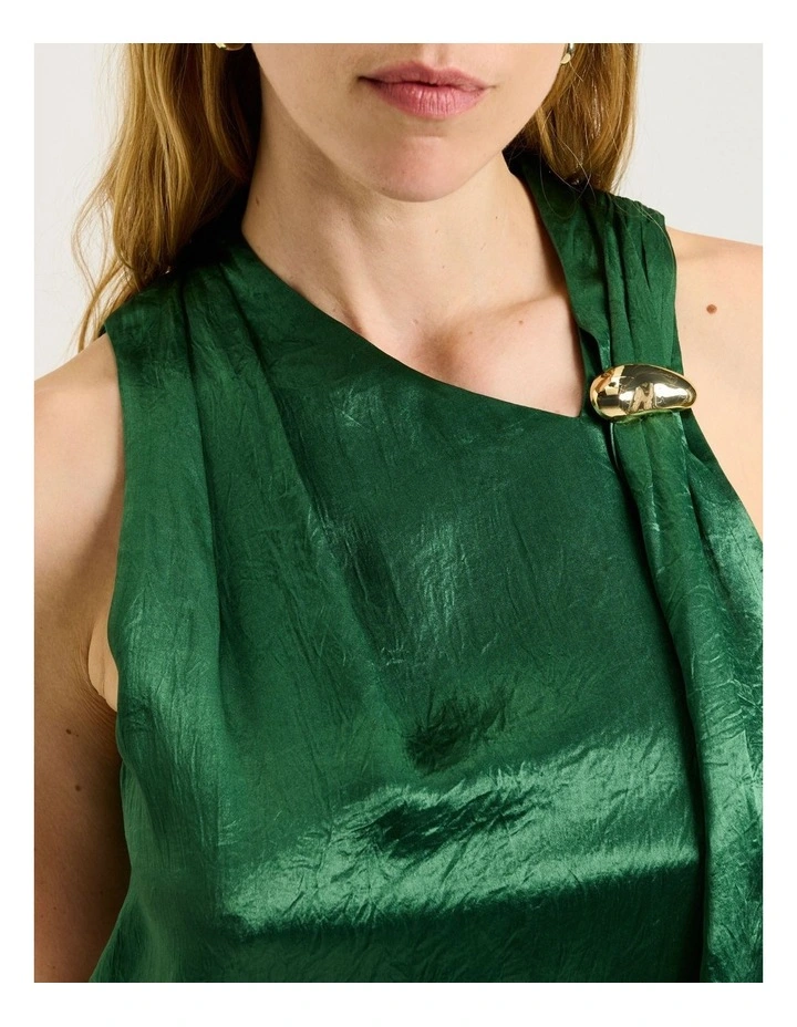 Crushed Acetate Tie Neck Top in Green image 3