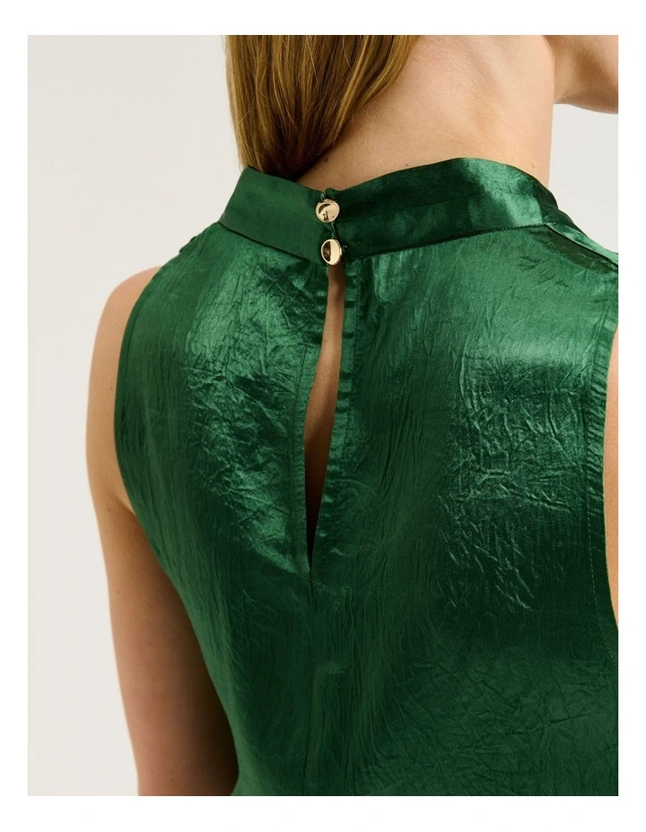 Crushed Acetate Tie Neck Top in Green image 4