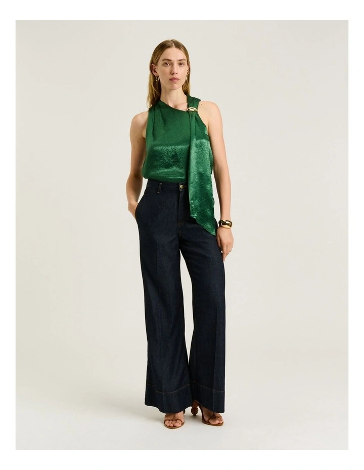Crushed Acetate Tie Neck Top in Green image 5