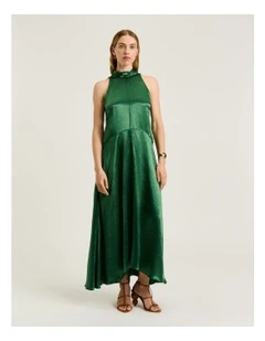 Crushed Acetate Trapeze Dress in Green