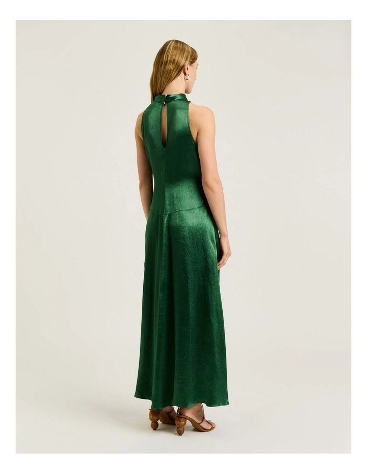 Crushed Acetate Trapeze Dress in Green image 2