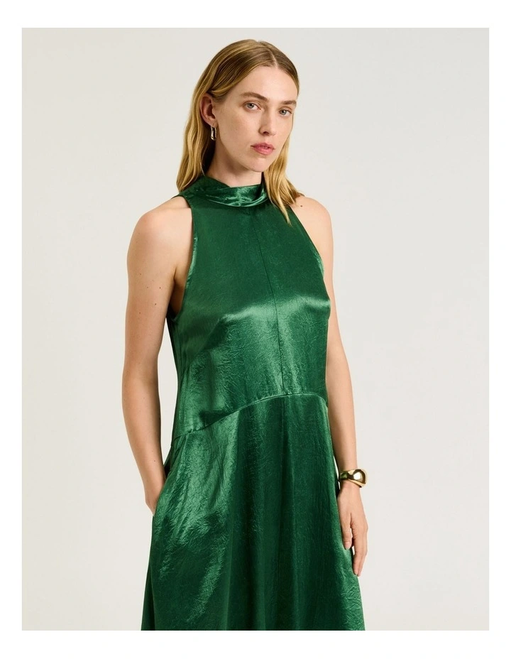Crushed Acetate Trapeze Dress in Green image 3