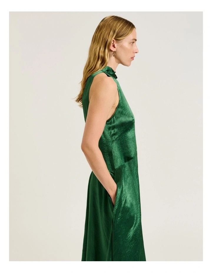 Crushed Acetate Trapeze Dress in Green image 4