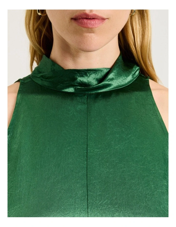 Crushed Acetate Trapeze Dress in Green image 5