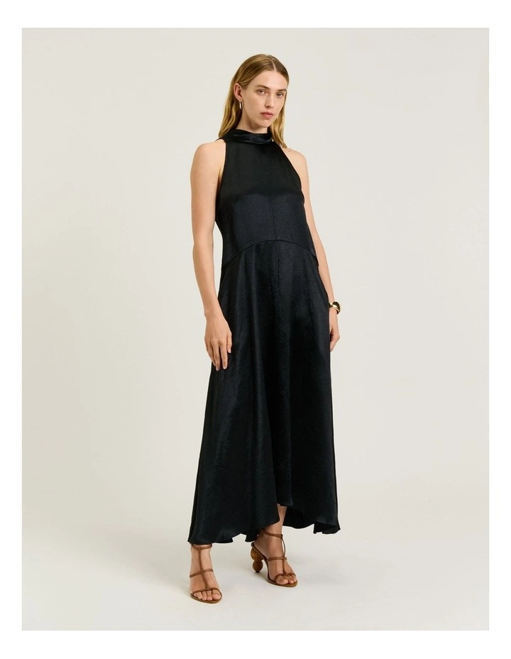 Crushed Acetate Trapeze Dress in Black image 1