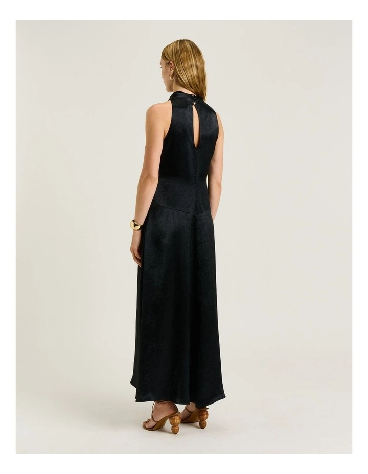 Crushed Acetate Trapeze Dress in Black image 2