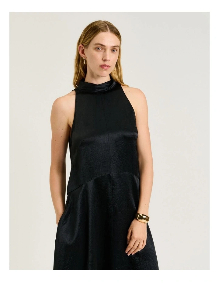 Crushed Acetate Trapeze Dress in Black image 3