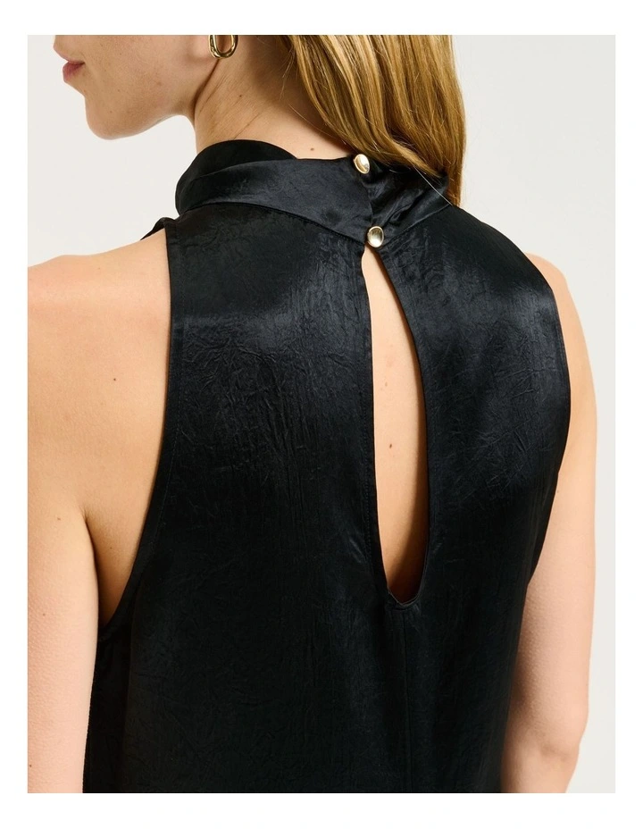 Crushed Acetate Trapeze Dress in Black image 4