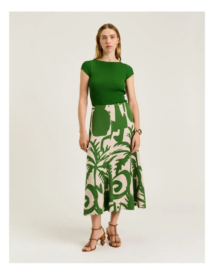 Ribbed Cap Sleeve Boat Neck Knit in Green image 4