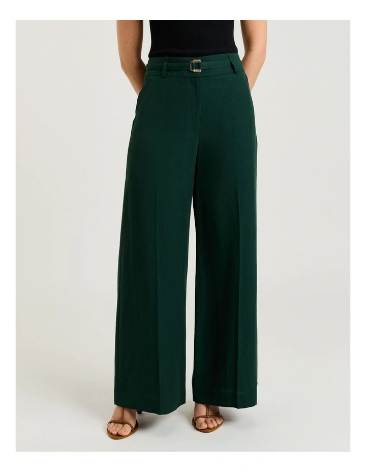 European Lyocell Linen Flared Pant in Green image 1