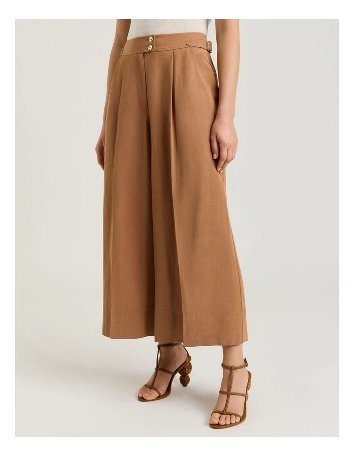 European Lyocell Linen Cropped Wide Pant in Beige image 1