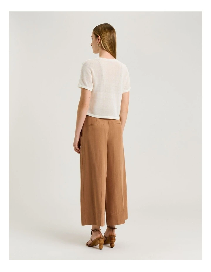 European Lyocell Linen Cropped Wide Pant in Beige image 2