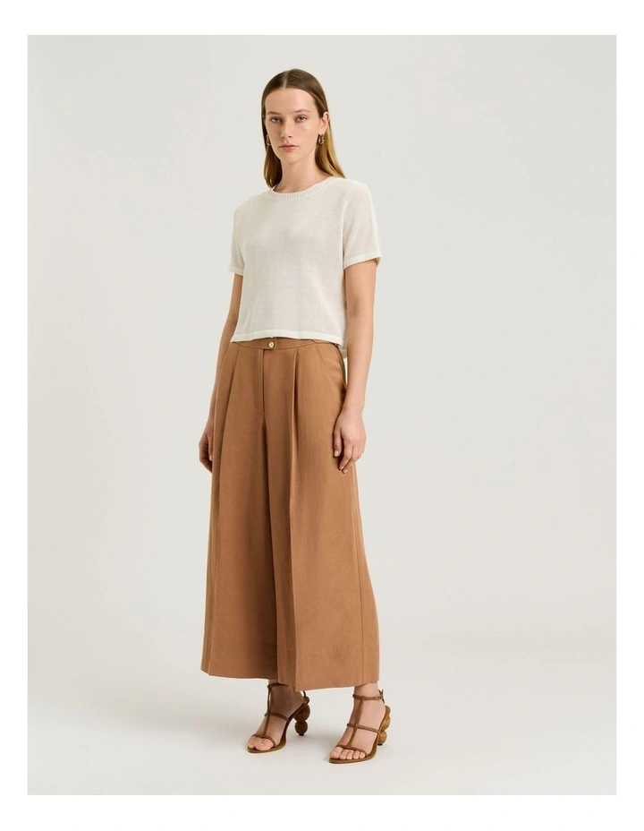 European Lyocell Linen Cropped Wide Pant in Beige image 4