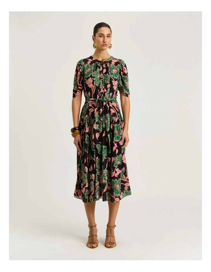 Batik Bloom Georgette Dress in Noir image 1