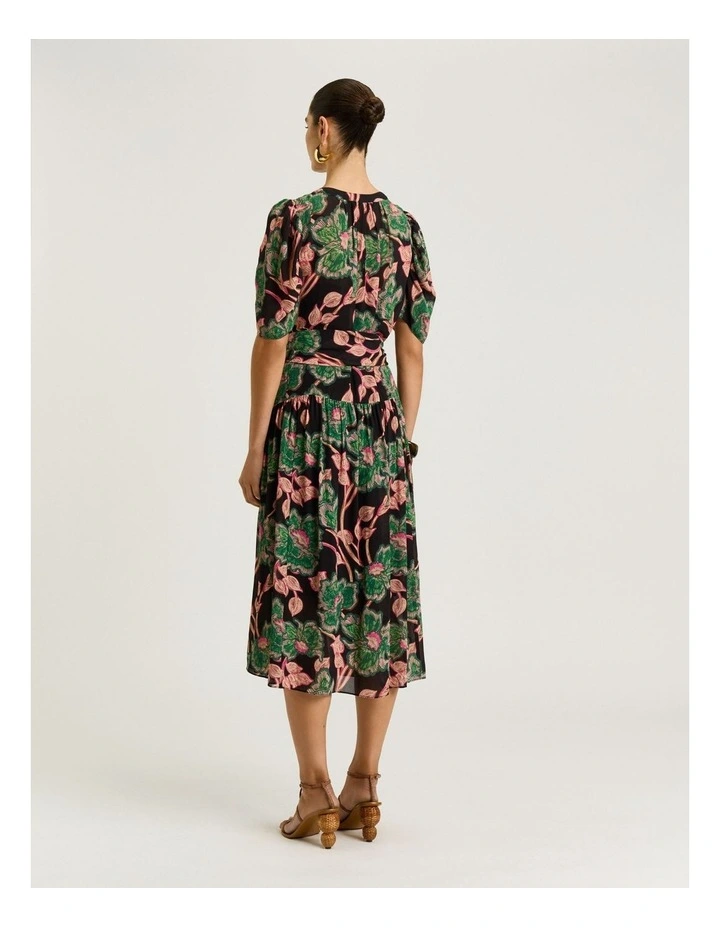 Batik Bloom Georgette Dress in Noir image 2