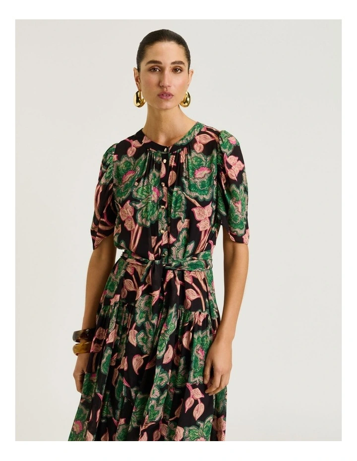 Batik Bloom Georgette Dress in Noir image 3