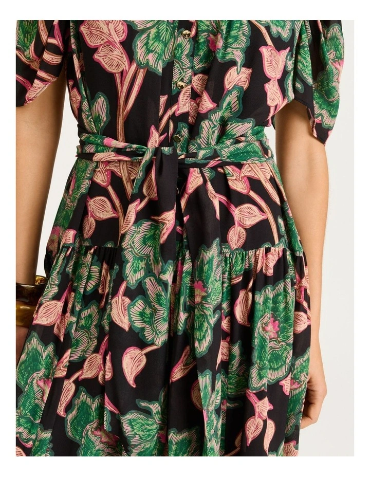 Batik Bloom Georgette Dress in Noir image 4