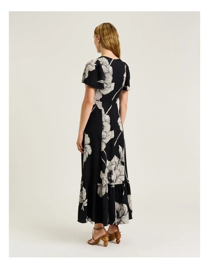 Petite Poppy Viscose Linen Ruffle Dress in Black image 2
