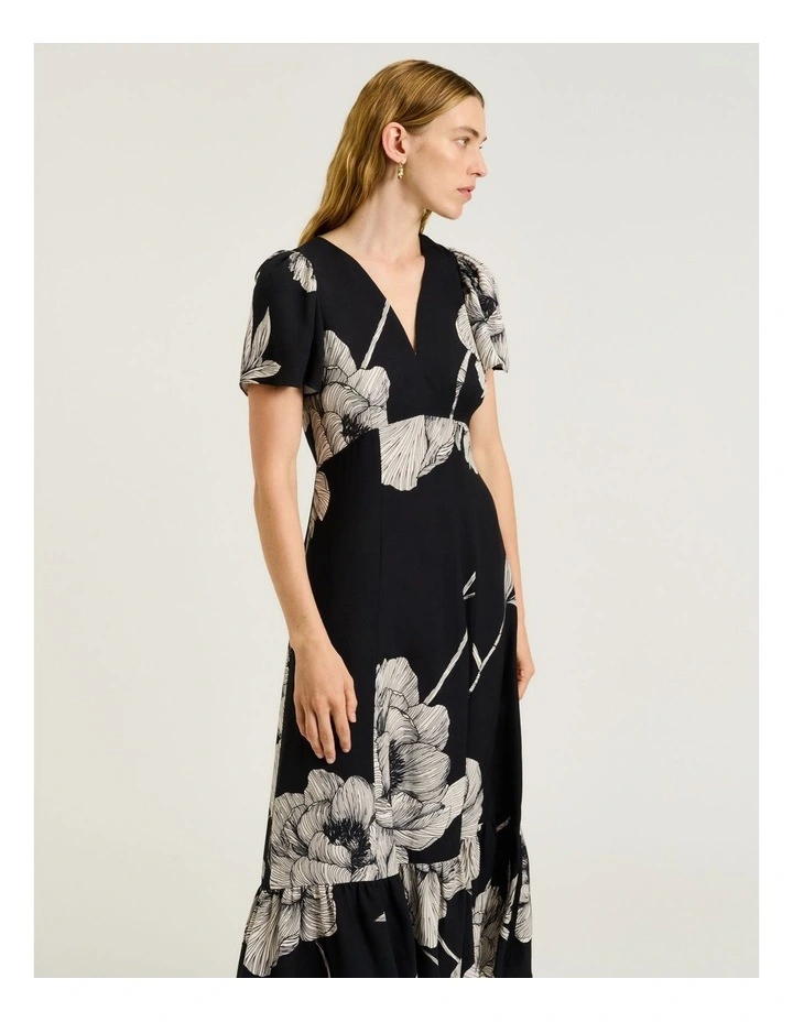 Petite Poppy Viscose Linen Ruffle Dress in Black image 3