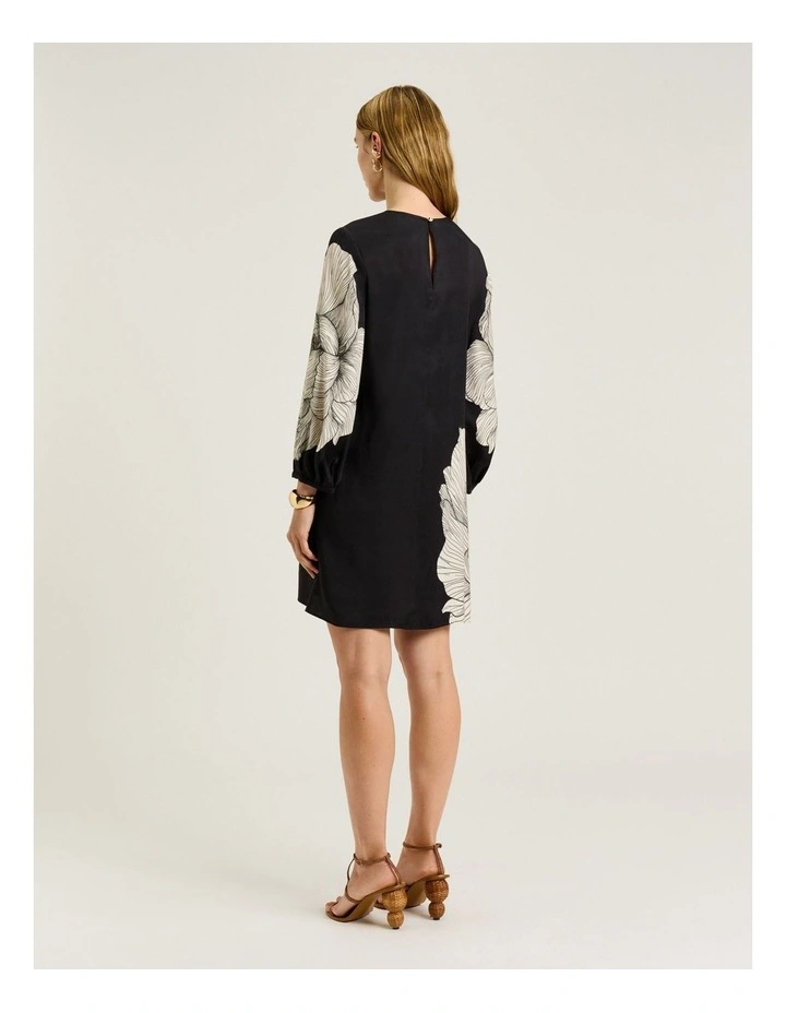 Poppy Twill Blouson Sleeve Shift Dress in Black image 2