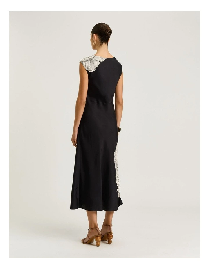 Poppy Twill V Neck Midi Dress in Black image 2